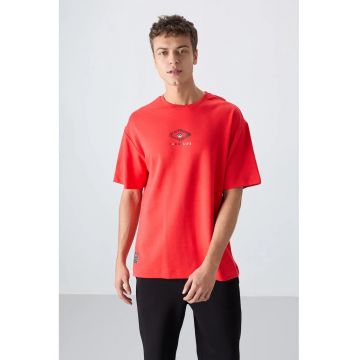 Tricou barbati -  oversized - rosu - bumbac cu poliester