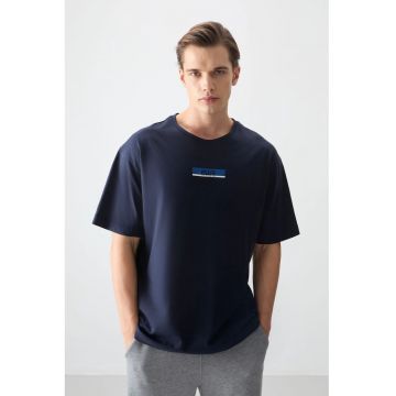 Tricou barbati -  supradimensionat - bumbac - albastru marin