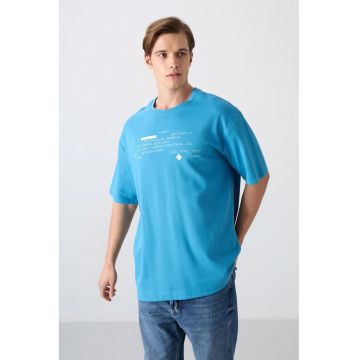 Tricou Barbati -  supradimensionat - imprimeu spate - Albastru Cerulean - 93% bumbac