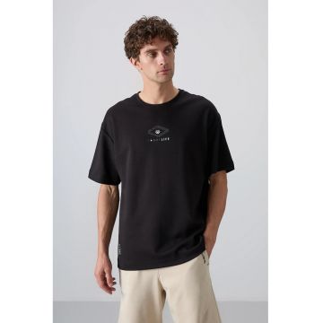 Tricou barbati  supradimensionat - negru - amestec de bumbac