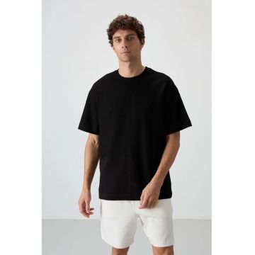 Tricou barbati -  supradimensionat - negru - amestec de bumbac