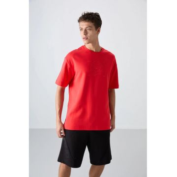 Tricou barbati -  supradimensionat - rosu - amestec de bumbac