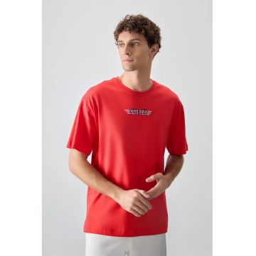 Tricou barbati  supradimensionat - rosu - bumbac