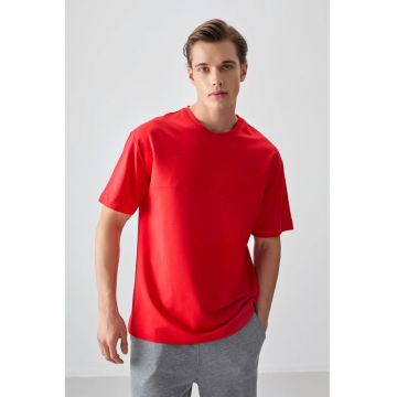 Tricou barbati -  supradimensionat - rosu bumbac
