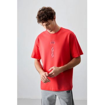 Tricou barbati  supradimensionat - rosu bumbac