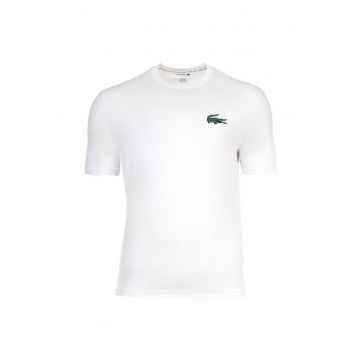 Tricou cu decolteu la baza gatului si logo - Alb