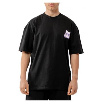 Tricou cu imprimeu grafic si croiala supradimensionata - Negru/Violet