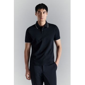 Tricou din amestec de bumbac cu guler polo - Alb/Albastru ultramarin