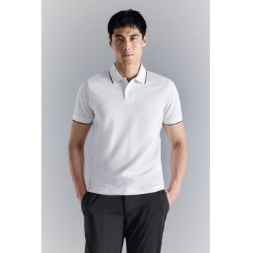Tricou din amestec de bumbac cu guler polo - Negru/Alb optic