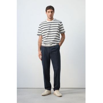 Tricou din amestec de bumbac cu model in dungi - Alb/Negru