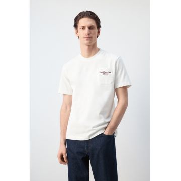 Tricou din bumbac cu buzunar pe piept - Alb