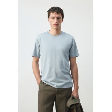 Tricou din bumbac cu decolteu la baza gatului - Albastru deschis