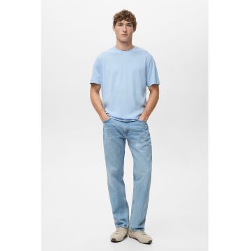 Tricou din bumbac cu decolteu la baza gatului - Albastru pastel