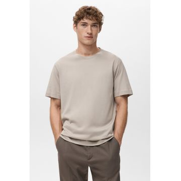 Tricou din bumbac cu decolteu la baza gatului - Maro nisip