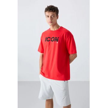 Tricou  guler rotund - imprimeu logo - rosu - bumbac si poliester