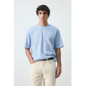 Tricou heavy cu croiala relaxed-fit - Albastru pastel