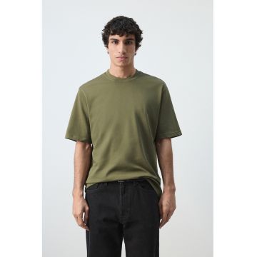 Tricou heavy cu croiala relaxed-fit - Verde inchis