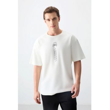 Tricou  oversized - alb prafuit - 100% bumbac - imprimat pe spate