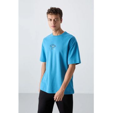 Tricou  Oversized - Albastru Cerulean - amestec de bumbac
