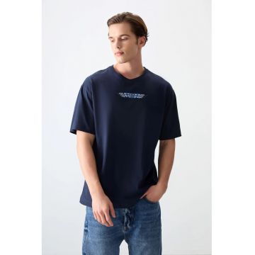 Tricou  Oversized - Albastru Marin - 100% bumbac - cu Logo