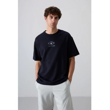 Tricou  oversized - bumbac - albastru marin - pentru barbati