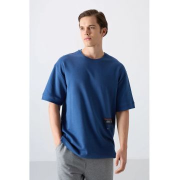 Tricou  oversized - bumbac/poliester - albastru marocan