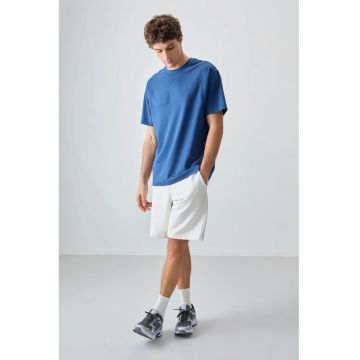 Tricou  oversized - elastic - albastru Moroccan - bumbac - poliester - lycra