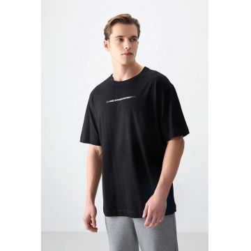 Tricou  oversized - imprimat pe spate - negru - bumbac