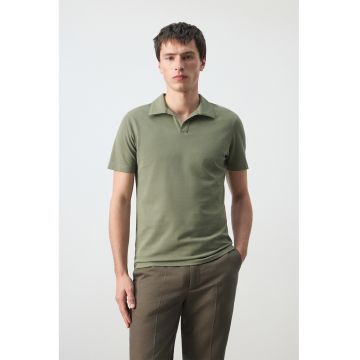 Tricou pique polo cu croiala slim-fit - Kaki