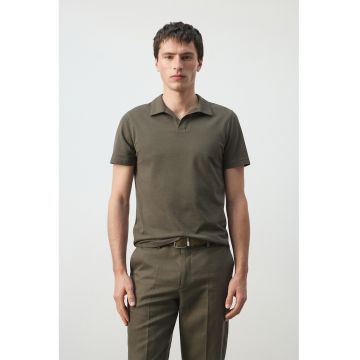 Tricou pique polo cu croiala slim-fit - Verde inchis