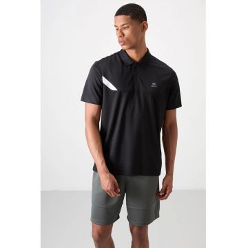 Tricou Polo Barbati -  Negru - 100% poliester - cu buton