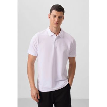 Tricou Polo -  bumbac-elastan - alb - cu buton