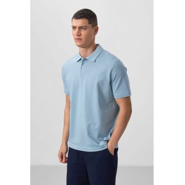 Tricou Polo  bumbac-elastan - albastru deschis - cu buton