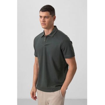 Tricou polo -  bumbac-elastan - gri antracit - cu buton