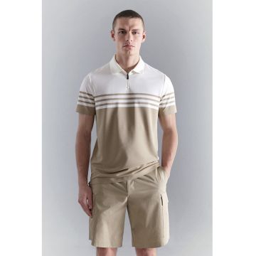 Tricou polo cu croiala regular-fit - Alb/Maro deschis