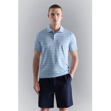 Tricou polo cu croiala regular-fit si dungi - Alb/Albastru lavanda