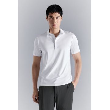 Tricou polo cu model uni - Alb optic