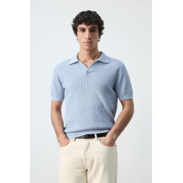 Tricou polo cu model uni - Albastru pastel