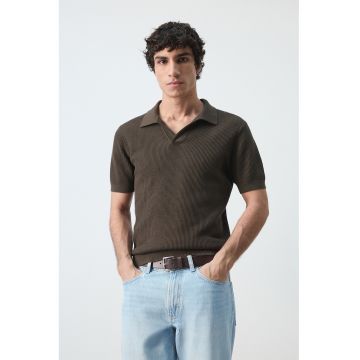 Tricou polo cu model uni - Maro inchis