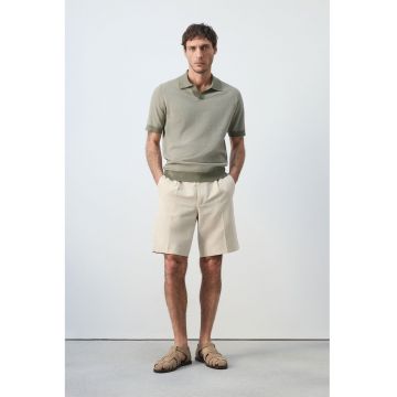 Tricou polo de bumbac cu aspect texturat - Alb/Gri