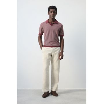 Tricou polo de bumbac cu aspect texturat - Visiniu
