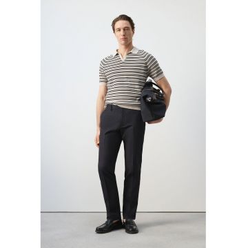 Tricou polo de bumbac cu model in dungi - Negru/Bej deschis