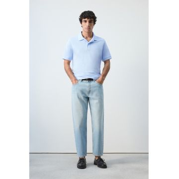 Tricou polo de bumbac pique - Albastru deschis