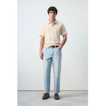 Tricou polo de bumbac pique - Bej deschis