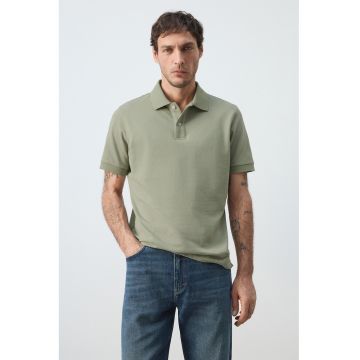 Tricou polo de bumbac pique - Verde fistic