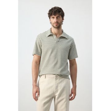 Tricou polo din amestec de bumbac - Alb fildes/Verde feriga