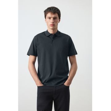 Tricou polo din bumbac - Gri carbune