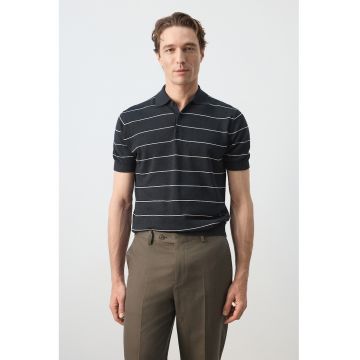 Tricou polo din in cu dungi - Alb/Albastru ultramarin