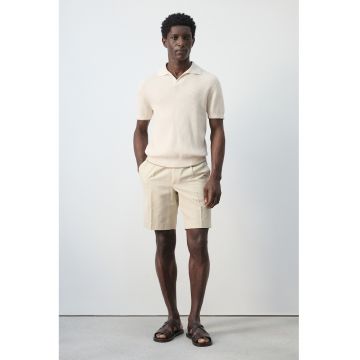 Tricou polo din tricot - Bej deschis