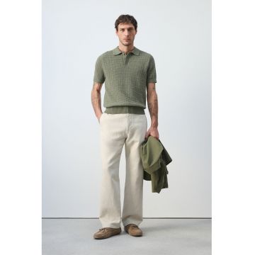 Tricou polo din tricot - Kaki